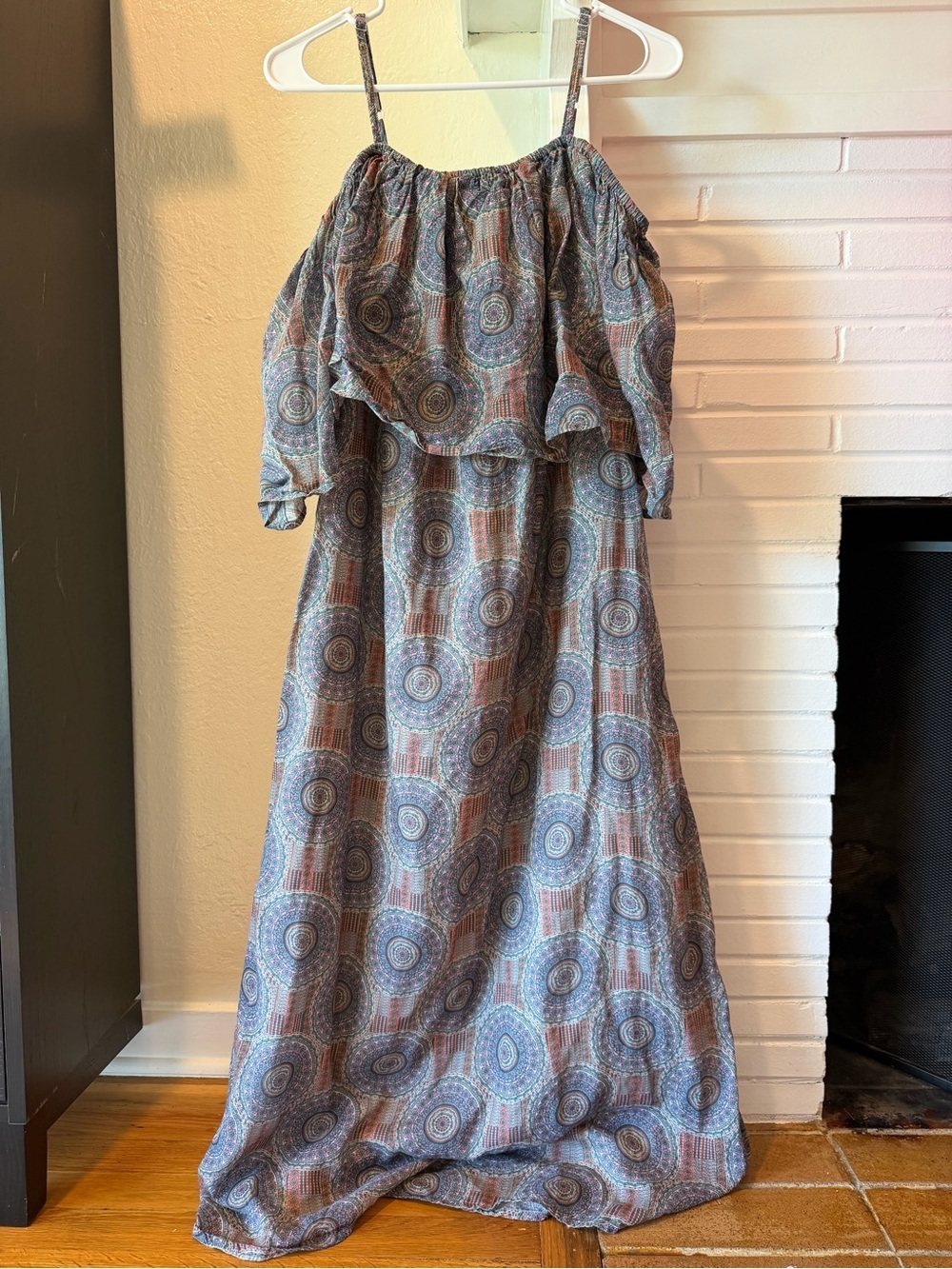 Cost Plus World Market 100% Cotton Dress L/XL Off Shoulder Maxi Boho Adjustable